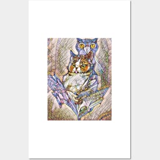 A Cat and An Owl Mosaic Mash-Up Posters and Art